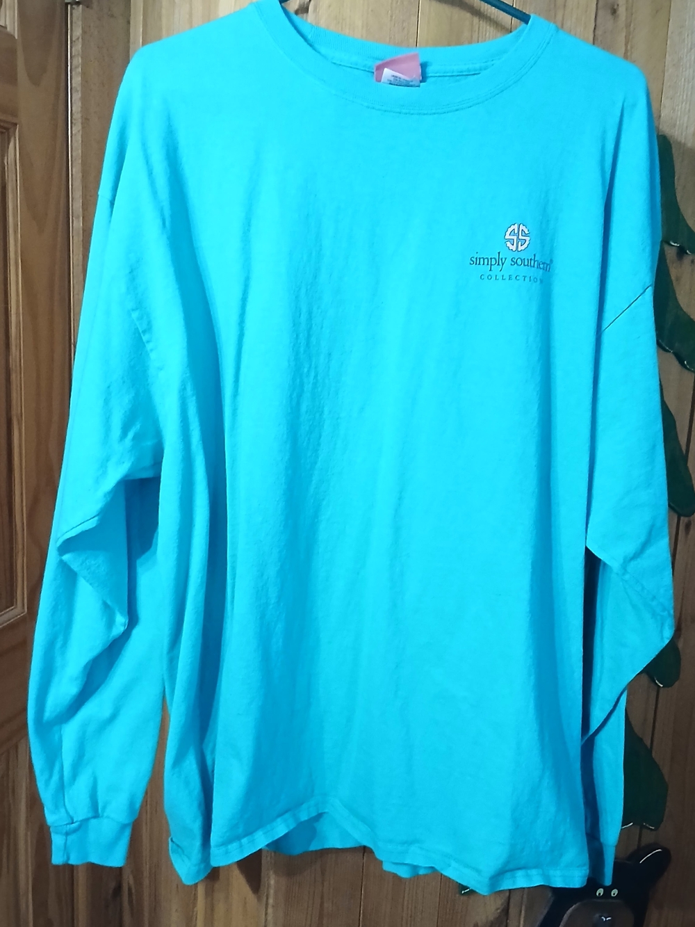 Simply Southern Teal Long Sleeve Tee with Floral Flip-Flop Back Graphic - Picture 3 of 6